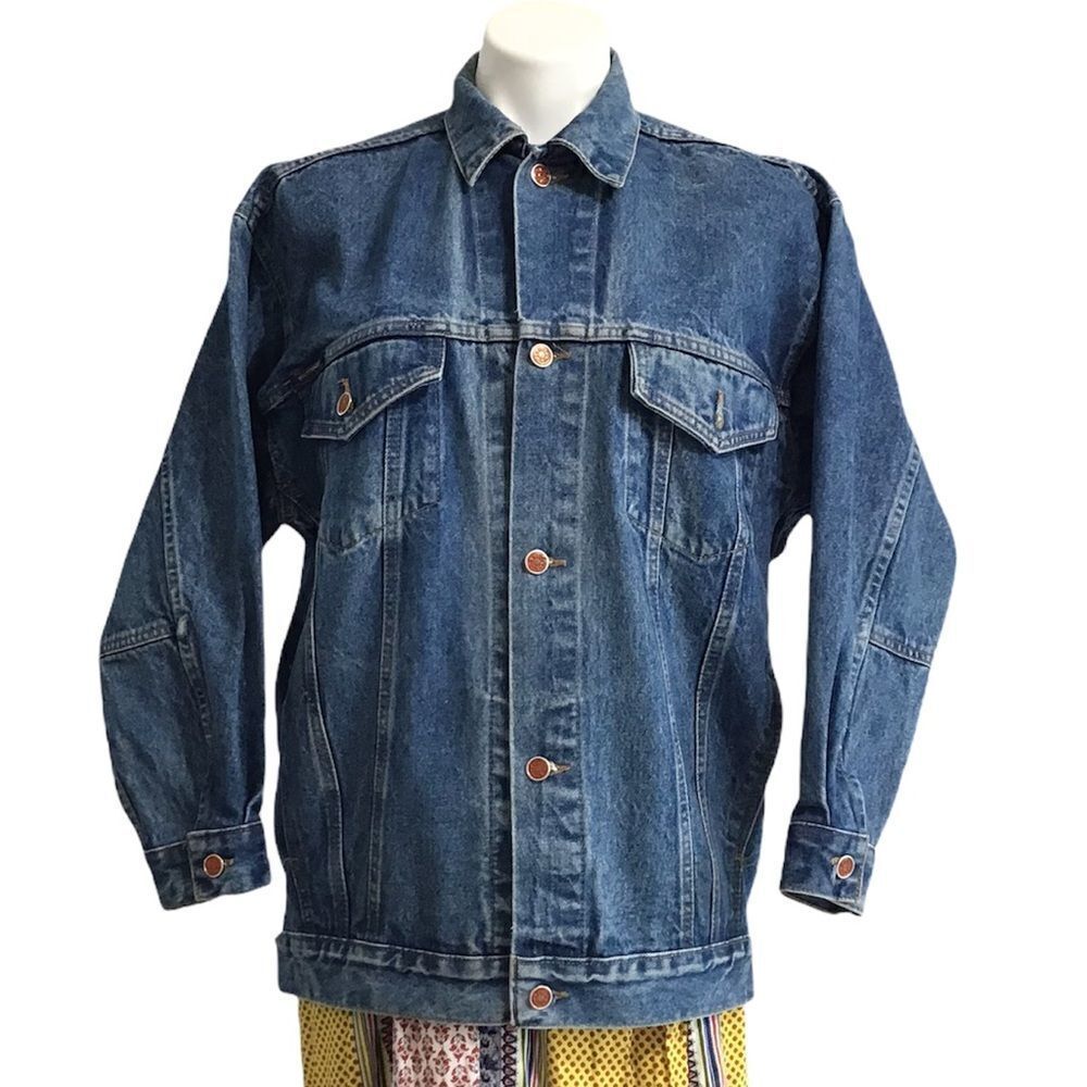 Vintage Brittania Blue Denim Elongated Trucker Style Jean Jacket Size Medium
